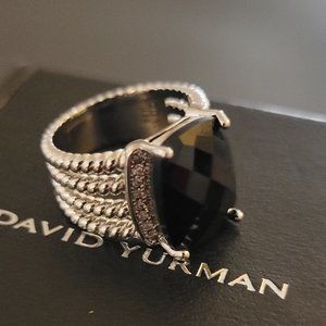 Authentic David Yurman Wheaton 925 Sterling Silver Onyx & Pavé Diamond ring.